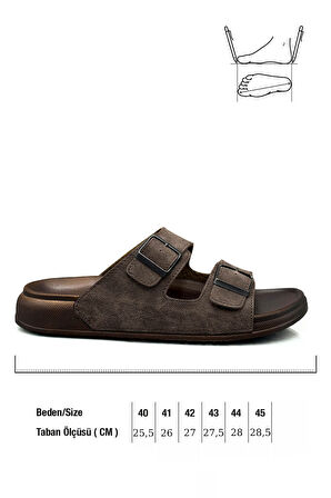 Sermoda Çift Toka Ayarlanabilir Genişlik Esnek Rahat Deri Erkek Terlik 25103 Kahve