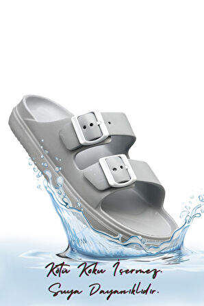 Sermoda Çift Toka Hafif Eva Yazlık Plaj Terliği Havuz Terliği Lavabo Terliği Gri