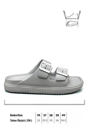 Sermoda Çift Toka Hafif Eva Yazlık Plaj Terliği Havuz Terliği Lavabo Terliği Gri