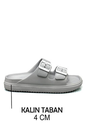 Sermoda Çift Toka Hafif Eva Yazlık Plaj Terliği Havuz Terliği Lavabo Terliği Gri