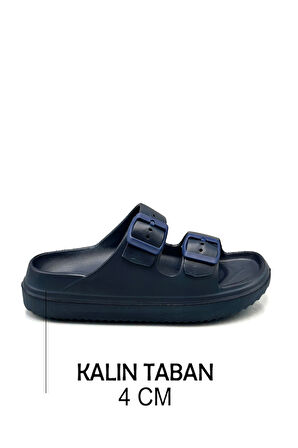 Sermoda Çift Toka Hafif Eva Yazlık Plaj Terliği Havuz Terliği Lavabo Terliği Lacivert