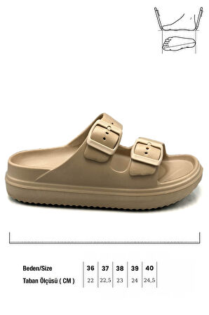 Sermoda Çift Toka Hafif Eva Yazlık Plaj Terliği Havuz Terliği Lavabo Terliği Vizon