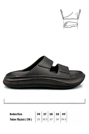 Sermoda Çift Bant Hafif Eva Yazlık Plaj Terliği Havuz Terliği Lavabo Terliği 2001 Siyah