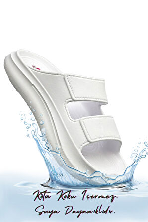 Sermoda Çift Bant Hafif Eva Yazlık Plaj Terliği Havuz Terliği Lavabo Terliği 2001 Beyaz