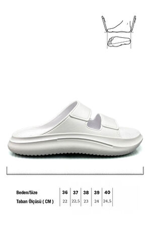 Sermoda Çift Bant Hafif Eva Yazlık Plaj Terliği Havuz Terliği Lavabo Terliği 2001 Beyaz