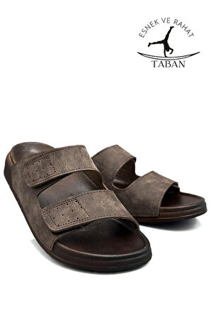 Sermoda Çift Toka Ayarlanabilir Genişlik Esnek Rahat Deri Erkek Terlik 25103 C Kahve
