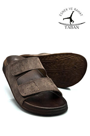 Sermoda Çift Toka Ayarlanabilir Genişlik Esnek Rahat Deri Erkek Terlik 25103 C Kahve