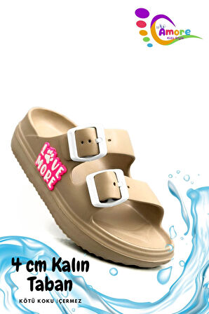 Sermoda Çift Toka Hafif Eva Yazlık Plaj Çocuk Terliği Havuz Terliği Lavabo Terliği LM Vizon