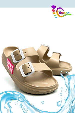 Sermoda Çift Toka Hafif Eva Yazlık Plaj Çocuk Terliği Havuz Terliği Lavabo Terliği LM Vizon