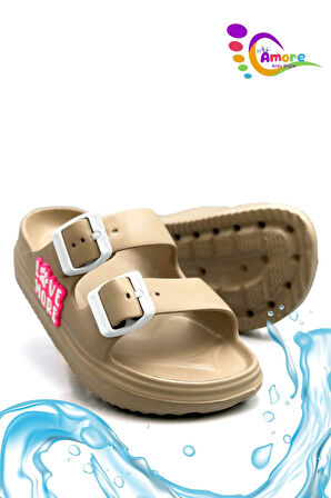 Sermoda Çift Toka Hafif Eva Yazlık Plaj Çocuk Terliği Havuz Terliği Lavabo Terliği LM Vizon