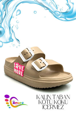 Sermoda Çift Toka Hafif Eva Yazlık Plaj Çocuk Terliği Havuz Terliği Lavabo Terliği LM Vizon