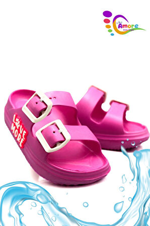 Sermoda Çift Toka Hafif Eva Yazlık Plaj Çocuk Terliği Havuz Terliği Lavabo Terliği LM Fuşya