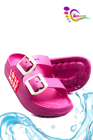 Sermoda Çift Toka Hafif Eva Yazlık Plaj Çocuk Terliği Havuz Terliği Lavabo Terliği LM Fuşya