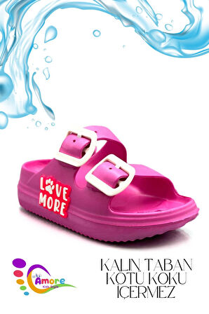 Sermoda Çift Toka Hafif Eva Yazlık Plaj Çocuk Terliği Havuz Terliği Lavabo Terliği LM Fuşya