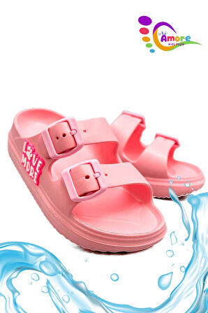 Sermoda Çift Toka Hafif Eva Yazlık Plaj Çocuk Terliği Havuz Terliği Lavabo Terliği LM Pembe