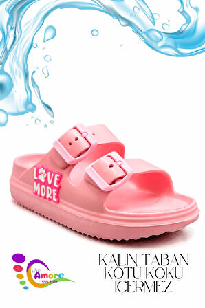 Sermoda Çift Toka Hafif Eva Yazlık Plaj Çocuk Terliği Havuz Terliği Lavabo Terliği LM Pembe