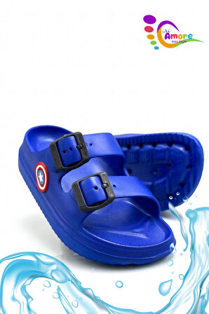 Sermoda Çift Toka Hafif Eva Yazlık Plaj Çocuk Terliği Havuz Terliği Lavabo Terliği K Saks Mavi