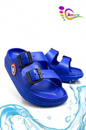 Sermoda Çift Toka Hafif Eva Yazlık Plaj Çocuk Terliği Havuz Terliği Lavabo Terliği K Saks Mavi