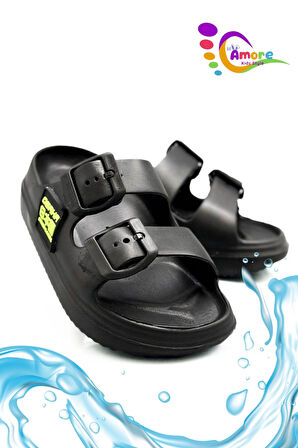 Sermoda Çift Toka Hafif Eva Yazlık Plaj Çocuk Terliği Havuz Terliği Lavabo Terliği OS Siyah