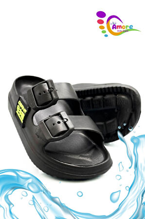 Sermoda Çift Toka Hafif Eva Yazlık Plaj Çocuk Terliği Havuz Terliği Lavabo Terliği OS Siyah