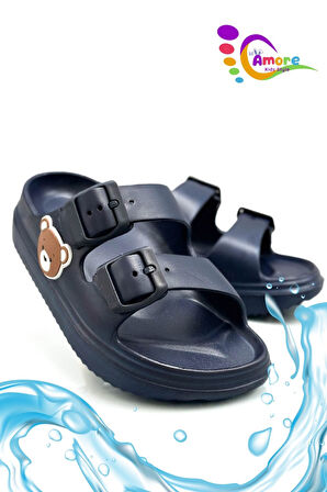 Sermoda Çift Toka Hafif Eva Yazlık Plaj Çocuk Terliği Havuz Terliği Lavabo Terliği A Lacivert