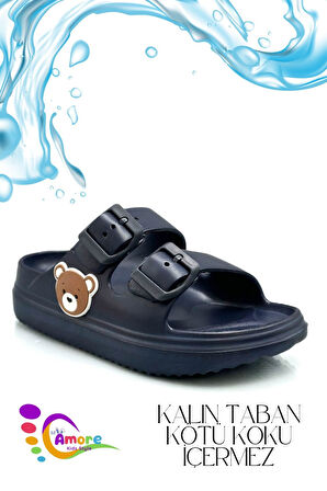 Sermoda Çift Toka Hafif Eva Yazlık Plaj Çocuk Terliği Havuz Terliği Lavabo Terliği A Lacivert