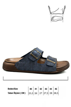 Sermoda Çift Toka Ayarlanabilir Genişlik Esnek Rahat Deri Erkek Terlik 25103 Lacivert