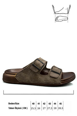 Sermoda Çift Toka Ayarlanabilir Genişlik Esnek Rahat Deri Erkek Terlik 25103 Vizon