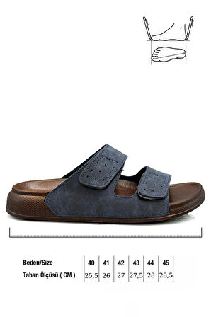 Sermoda Çift Toka Ayarlanabilir Genişlik Esnek Rahat Deri Erkek Terlik 25103 C Lacivert