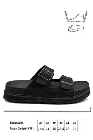 Sermoda Çift Toka Ayarlanabilir Genişlik Köpük Taban Rahat Deri Erkek Terlik Siyah