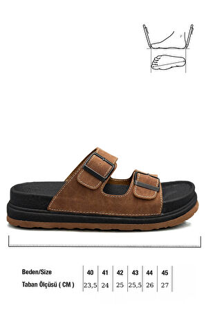 Sermoda Çift Toka Ayarlanabilir Genişlik Köpük Taban Rahat Deri Erkek Terlik Taba