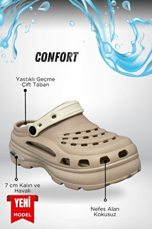 Sermoda Yüksek Çift Taban Taşlı Deniz Havuz Sabo Doktor Hemşire Hastane Comfort Günlük Kadın Terlik Vizon