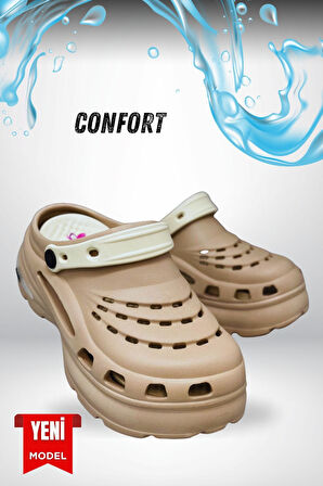 Sermoda Yüksek Çift Taban Taşlı Deniz Havuz Sabo Doktor Hemşire Hastane Comfort Günlük Kadın Terlik Vizon