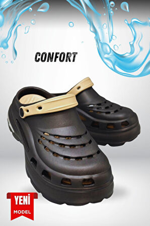 Sermoda Yüksek Çift Taban Taşlı Deniz Havuz Sabo Doktor Hemşire Hastane Comfort Günlük Kadın Terlik Siyah Vizon