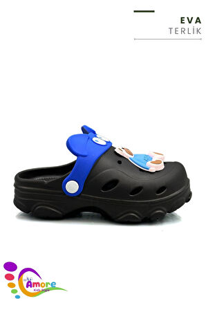 Sermoda Gözlük Desen Ayıcıklı Eva Çocuk Plaj Havuz Terlik Sabo Terlik Siyah Mavi