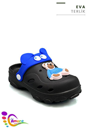 Sermoda Gözlük Desen Ayıcıklı Eva Çocuk Plaj Havuz Terlik Sabo Terlik Siyah Mavi
