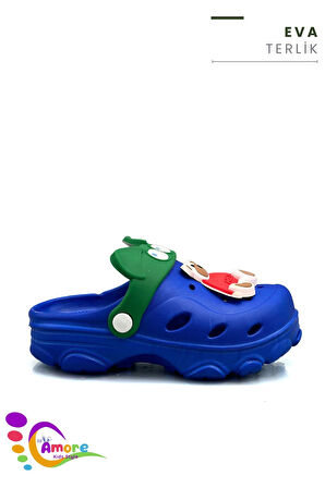 Sermoda Gözlük Desen Ayıcıklı Eva Çocuk Plaj Havuz Terlik Sabo Terlik Mavi Kırmızı