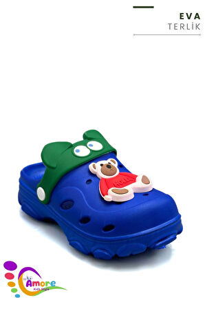 Sermoda Gözlük Desen Ayıcıklı Eva Çocuk Plaj Havuz Terlik Sabo Terlik Mavi Kırmızı
