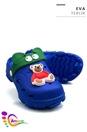Sermoda Gözlük Desen Ayıcıklı Eva Çocuk Plaj Havuz Terlik Sabo Terlik Mavi Kırmızı