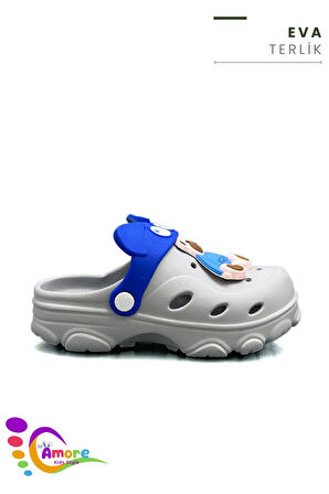 Sermoda Gözlük Desen Ayıcıklı Eva Çocuk Plaj Havuz Terlik Sabo Terlik Gri Mavi