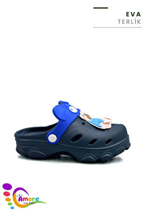 Sermoda Gözlük Desen Ayıcıklı Eva Çocuk Plaj Havuz Terlik Sabo Terlik Lacivert Mavi
