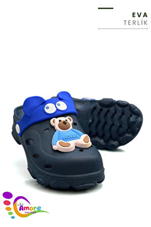 Sermoda Gözlük Desen Ayıcıklı Eva Çocuk Plaj Havuz Terlik Sabo Terlik Lacivert Mavi