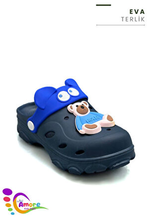 Sermoda Gözlük Desen Ayıcıklı Eva Çocuk Plaj Havuz Terlik Sabo Terlik Lacivert Mavi