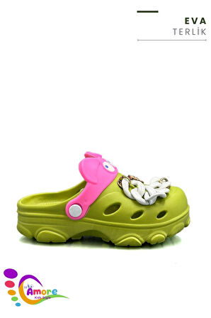 Sermoda Gözlük Desen Zincirli Eva Kız Çocuk Plaj Havuz Terlik Sabo Terlik Fıstık Yeşili