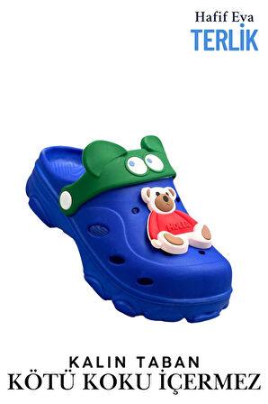 Sermoda Gözlük Desen Ayıcıklı Eva Çocuk Plaj Havuz Terlik Sabo Terlik Mavi Kırmızı