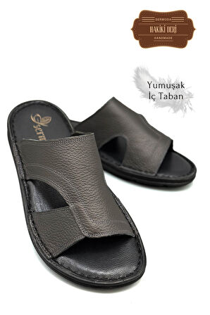 Hakiki Gerçek Deri Erkek Terlik Hafif Terlik Deri A Şır Füme