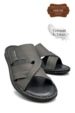 Hakiki Gerçek Deri Erkek Terlik Hafif Terlik Deri G Şır Füme