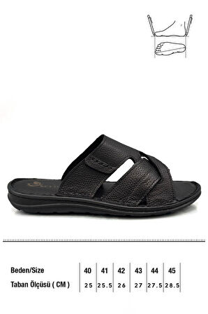 Hakiki Gerçek Deri Erkek Terlik Hafif Terlik Deri G Şır Siyah