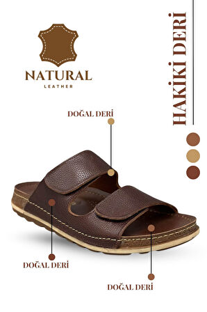 Sermoda Hakiki Deri Erkek Terlik Doğal Deri Terlik C Kahve