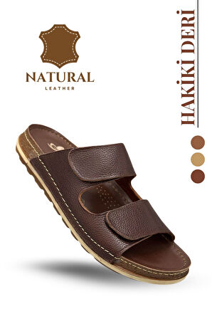 Sermoda Hakiki Deri Erkek Terlik Doğal Deri Terlik C Kahve